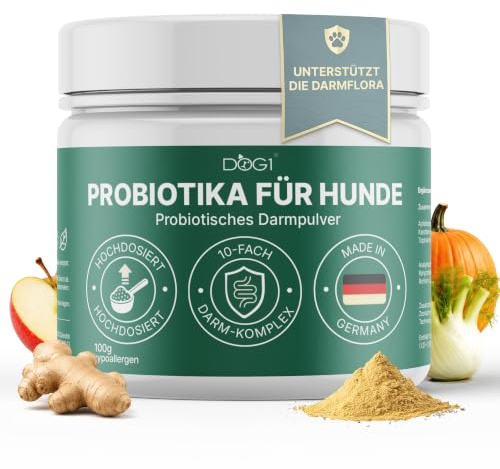 DOG1® Probiotika Pulver für Hunde – Unterstützt Darmflora & Verdauung, 100g | Probiotika Hund bei Durchfall, Präbiotika & Darmkur Pulver, von Tierärzten entwickelt, Made in Germany