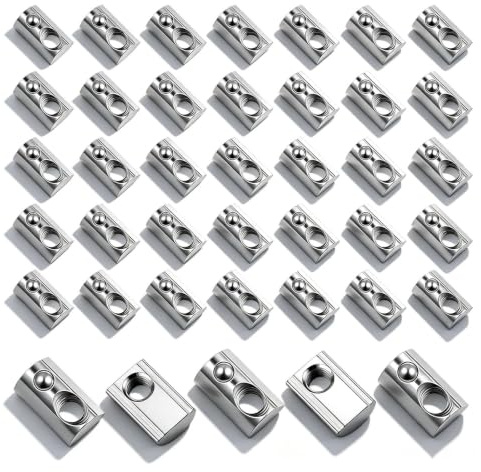 WJUAN 40 Stück Nutensteine M8, Kohlenstoffstahl Schiebemuttern M8 mit Federkugel, Aluprofil Nutensteine, T-Muttern Serie 40 für Bau, Zimmerei und Industrielle Aluminiumrahmen