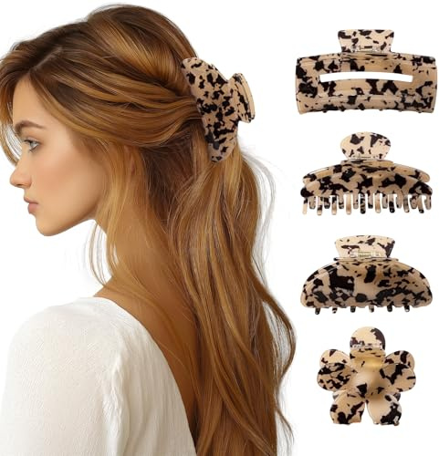 HBselect 4 Pezzi Mollette Capelli Donna, Pinza Capelli in Plastica Leopardate, Fermaglio Capelli per le Donne e Ragazze