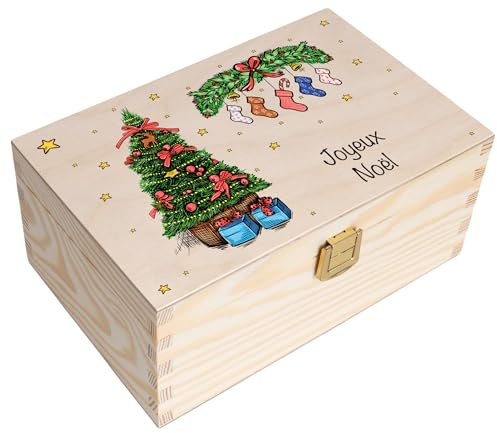 Creative Deco Personalised Gifts | Any Text Gift Christmas for Women or Men | Unique Wish Custom Xmas Gift Box | Customised Wooden Storage Box with Hinged Lid | Empty Christmas Eve Box