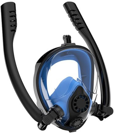 CQJJXKYC Tauchmasken Schnorchelmaske 180° Vollgesichts-Schnorchelmaske – Weitwinkel-Panoramasicht, beschlagfrei, auslaufsicher – für Unterwasserabenteuer(Black-Blue,L/XL)