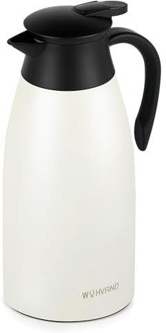 WYHVAND Carafe Isotherme 2 L, Pichet à Café en Acier Inoxydable 304, Crème | Maintient chaud ou froid longtemps, couvercle anti-fuite et anti-poussière, ouverture à pression, versement à une main