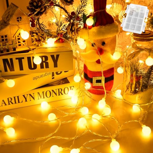 Gcstnn Catena luminosa a batteria, per esterni, 3 m, 20 LED, luce bianca calda, con timer da 6 ore, IP65, impermeabile, per camera da letto, balcone, cameretta dei bambini, decorazione natalizia