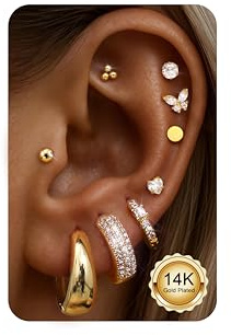Diamday 9 Paar Ohrringe Set Piercing Ohr Gold Silber Helix Piercings Chirurgenstahl Ohrringe für Damen Klein Creolen Flache Medizinische Ohrstecker Conch Helix Tragus Piercing für Mehrere Ohrlöcher