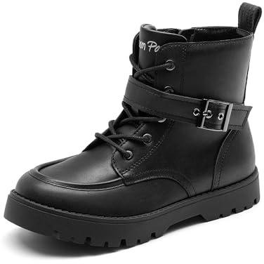 DREAM PAIRS Stivali da Bambina e da Ragazzo Stivali Classici Stivali con Lacci alla Moda Autunnale per Bambini Stivali Invernali Stivali Medi,Size 32,Nero,KKUMMB2507