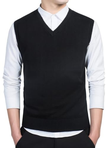 Jerséis sin Mangas para Hombre Chalecos de Punto con Cuello en V Jersey de Punto sin Mangas clásico Caballero Cardigans Chaqueta Otoño Invierno Prendas de Punto Pullover