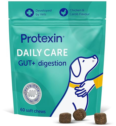 Protexin Daily Chews, High-Fibre Digestive Supplement for Dogs, Probiotic Prebiotic & Postbiotic Formula, Supports Gut Balance, Firm Stools & Anal Gland Function, Chicken Flavour, 60 Chews