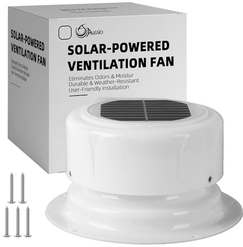 Aussio RV Solar Ventilation Fan with Mounting Screws, Solar-Powered Ceiling Fans for Camper, Trailer, RV Solar-Powered Ceiling Vent with Fan, Camper Solar Exhaust Fans for Trailer, Marine - White