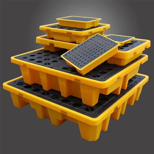 GJBMXSM Plateforme Anti-Fuite pour 1/2/4 Fûts, Bac de Rétention Modulable Empilable avec Drain & Fourches, Palette Industrielle Polyéthylène Étanche,130 * 130 * 30cm