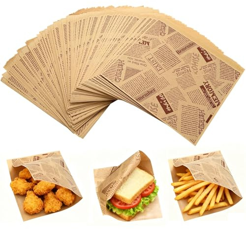 CafullCon Burger Papier, 160 Stück Wasserdicht und Öl Deli Papierblätter, Burger Tüten mit Retro Druck, Sandwich Papier, Snacktaschen Kraftpapier für Burgers Pommes Butterbrot Käse (rot, 15 x 15 cm)