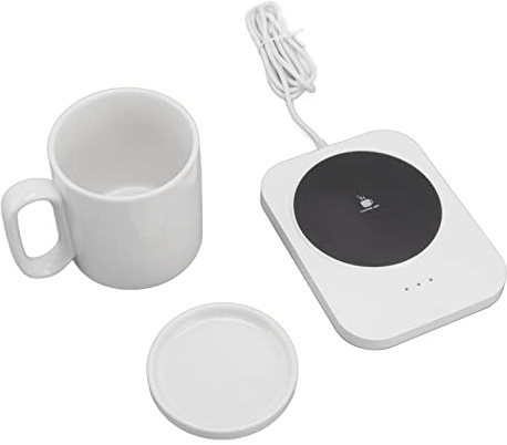 Tasse chauffante, 3 engrenages Contrôle du chauffage USB Course chauffant, du réchauffement de l'isolation de la tasse de lait, tasse en bilan, 25,1 oz (noir, blanc) (Blanc)