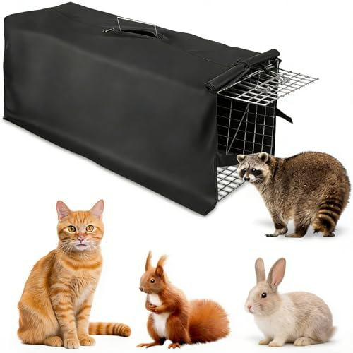 31 Live Animal Cage Trap, Heavy Duty Humane Large Foldable Catch Release Cat Trap for Stray Cats Raccoons Squirrel Skunk Groundhog Armadillo Rabbit (31 Trap Cage+Cover)