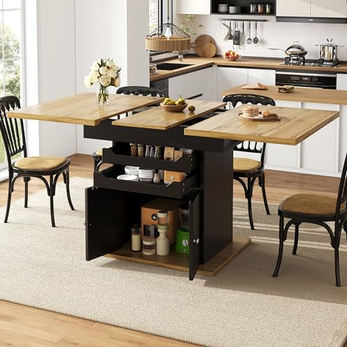 Kebnor Esstisch Teleskoptisch(110-140×80cm), klappbarer Küchentisch für 4-6 Personen, Ausziehbarer Esstisch,platzsparender Küchentisch, Tisch mit Zwei Schubladen und einem Aufbewahrungsschrank