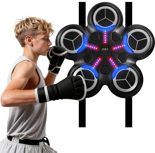 OBEST Music Boxing Machine Boxmaschine Musik-Boxziel für Kinder, Wandmontage mit Boxhandschuhen, mit LED-Bildschirm, Indoor-Ziel-Training, Geschenk für Kinder