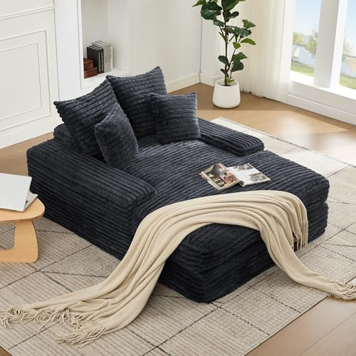 A ALFRESCOOL 175 cm Chaiselongue Loungesofa, Boneless Bodensofa & Schlafsofa mit Schlaffunktion mit 4 Kissen, ohne Montage, Platzsparendes Cloud Sofa für Wohnzimmer, Apartment, Grau
