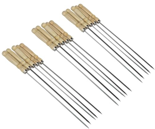 Angoily 25 Brochettes pour Barbecue en Acier Inoxydable Manche en Bois Brochettes à Viande Plates 45 CM Lot de 25 Pièces pour Grillades en Extérieur