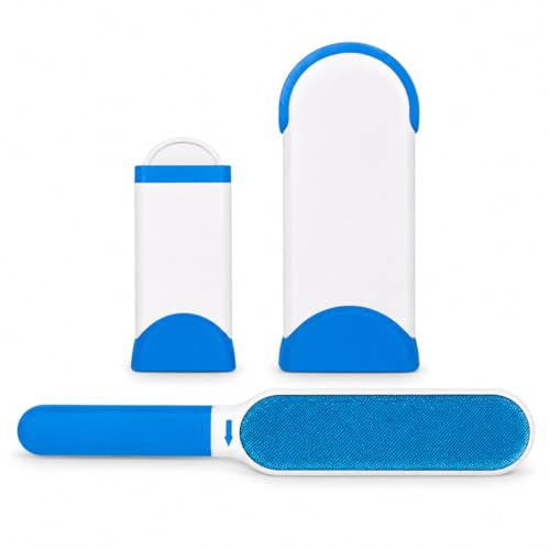 Pet Hair Remover Brush with Self-Cleaning Base – Reusable Double-Sided Lint & Fur Remover for Dog & Cat Hair – Ideal for Clothes Furniture Carpets & Sofa Cleaning (Blue)