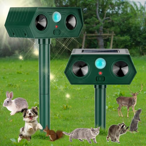 2 Pack 2026 Ultrasonic Animal Repellent Outdoor Cat Repellent Devices Solar Animal Repeller Motion Activated Deterrent to Scare Deer Squirrel Rabbit Raccoon Skunk for Yard Lawn Outdoor