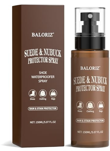 BALORIZ Wildleder- und Nubuk-Schutzspray, langanhaltender, wasserdichter Schutz gegen Regen, Flecken und Schmutz, Schuh- und Stiefelpflege für Sneaker, Fersen und Freizeitschuhe, 150 ml