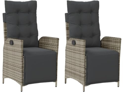 Mokuyary Gartensessel mit Fußteil 2er Set Verstellbar Grau Poly Rattan Balkonstuhl Verstellbare Rückenlehne Terrassenstühl, Esszimmerstühle für Terrasse， Garten, Balkon