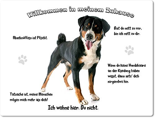Merchandise for Fans Blechschild/Warnschild/Türschild - Aluminium - 20x30cm - - Willkommen in Meinem Zuhause - Motiv: Appenzeller Sennenhund - 17