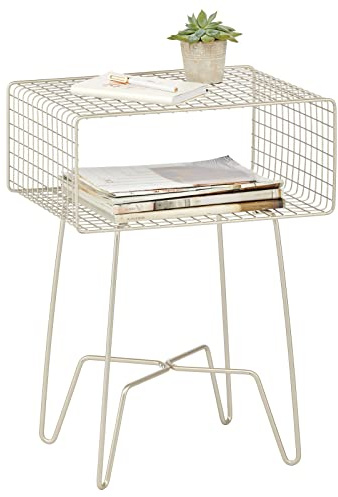 mDesign Kleiner Beistelltisch aus Metall – stilvolle Kommode aus Metalldraht fürs Wohnzimmer oder Schlafzimmer – Vintage Couchtisch mit modischem Haarnadelbein-Design – mattsilberfarben