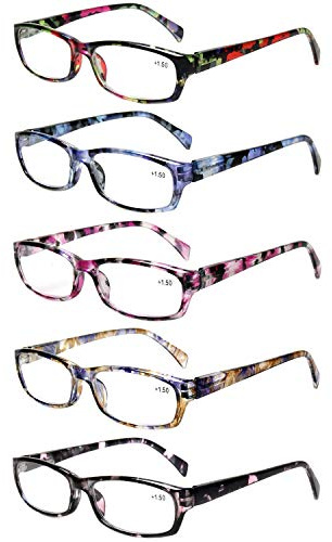 Kerecsen 5-Pack Reading Glasses Women Spring Hinge Pattern Design Glasses for Reading(+3.50, 5 Mix Color)