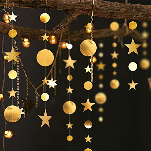 52 Ft Gold Twinkle Little Star Party Girlanden Kit Metallic Matt Gross Big Paper Circle Girlande Wimpelkette Banner Dekoration für Geburtstag Baby Shower Hochzeit Graduierung Ramadan Mubarak Eid Party