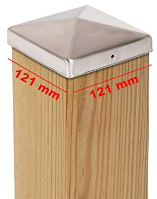 8x Chapeau de Poteau en Acier Inoxydable Pyramidal 121x121 mm – Antirouille – Pour Poteaux en Bois 120x120 mm – Couvre-Poteau avec Trous de Fixation – Protection Extérieure