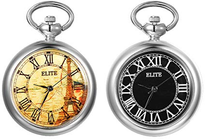 JewelryWe Taschenuhr mit Schlüsselanhänger Retro Römische Ziffern Analog Quarz Schlüsselring Uhr Silber