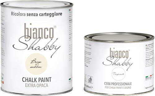 CHALK PAINT Beige Sabbia & CERA NEUTRA - Pittura Shabby Chic (1 Litro) + Cera Professionale (500 ml)