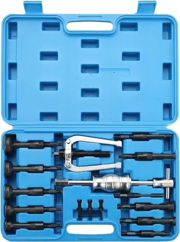 DASBET 16PCS Blind Inner Bearing Puller Blind Hole Remover Extractor Set Slide Bearing Race and Seal Puller Extractor Kit with Slide Hammer Inner Blind Bearing Removal Tool Set with Case