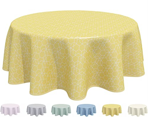 Mantel de hule lavable, fácil de limpiar, lavable, redondo, 160 cm, color amarillo