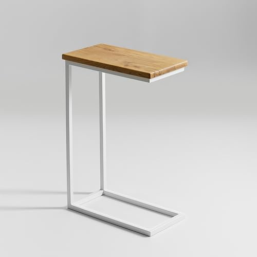 BestLoft.de Kleiner Beistelltisch Couch Schwarz Weiß Holz Laptoptisch C Form Sofatisch Side Table Tabletttisch Eiche Bed Table Nachttisch hoch Laptoptisch für Couch Kleiner Wohnzimmertisch (CWH-W)