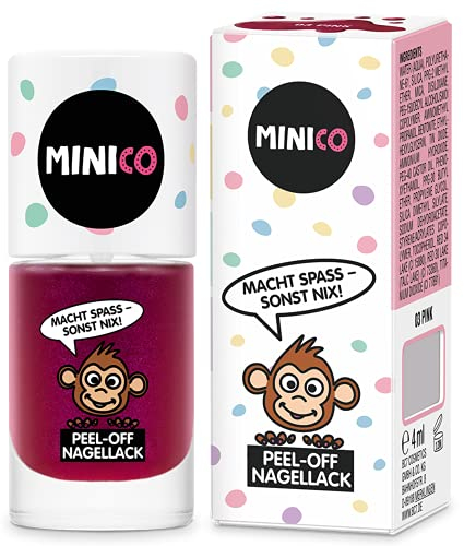 MINICO Premium Kinder Nagellack Pink, abziehbar, dermatologisch-getestet, kindgerecht, nachhaltig, vegan, wasserbasis, peel-off entfernbar