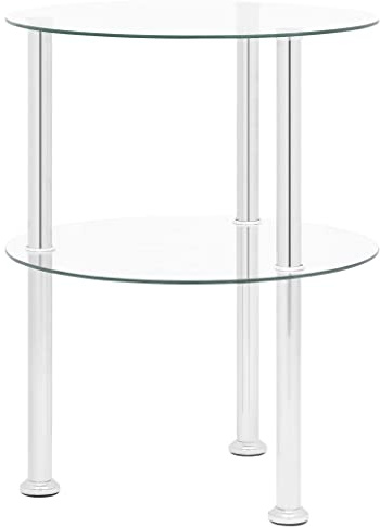 vidaXL Beistelltisch, 2 Ebenen, Glas, transparent, 38 cm