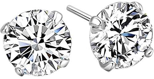 SQAQS d'oreilles en argent pour femmes, 1 paires d'oreilles à tige en ​argent sterling 925 Hypoallergénique oxydes de zirconium cubique Cristal Bijoux ​fantaisie pour Hommes Cadeaux - 6mm