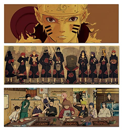 Naruto Poster, Anime Poster Set, Groß, Wandbilder, Vintage Kraftpapier, Heimdekoration | Versand gerollt in stabilem Umkarton (Style B)