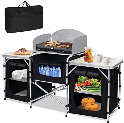 NAIZY Campingküche 174 x 46 x 110 cm Outdoor Camping Schrank Faltbar Campingschrank mit MDF-Dichteplatte Camping Küche mit Alu&Oxford-Stoff Campingmöbel, Model A
