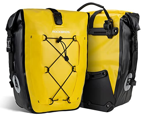 ROCKBROS Cykelväska 25-32 L, 100 % vattentät bakre pakethållare för touring och resor, gul
