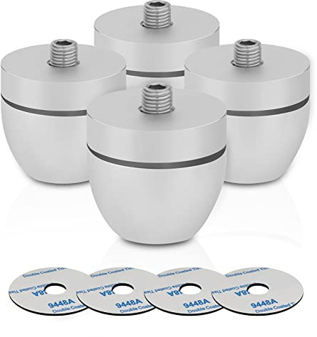 High-end 33x30mm Solid Aluminum Feet Speaker Isolation Stands with Stainless Steel Ball Speaker Spikes Absorber Vibration Damper for HiFi Speaker Audio Amplifier DAC CD(Silver, 4pcs)