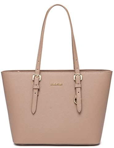 David Jones - Sac à Main Shopping Femme - Cabas Fourre-Tout Porté Epaule Cuir PU Anse Longue - Shopper Capacité Taille Moyenne Cours Travail - Sac Ville Elégant - Rose