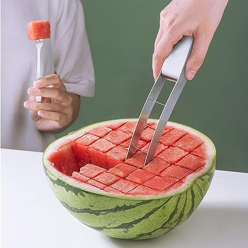 Norhogo Melonenschneider, Edelstahl-Wassermelonenschneider, Multifunktionales Küchengerät Melonen Würfel Wassermelonen Messer, ananasschneider, Obstschneider für Cantaloupe, Papaya, Drachenfrucht