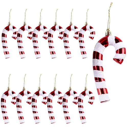 YIEUR 12 Stück Zuckerstangen Weihnachten deko, 15cm weihnachtsdeko rot Anhänger Kunststoff zuckerstangen Glitzer Ornamente Deko Weihnachtsbaum Christmas Tree Decorations weihnachtsbaumschmuck
