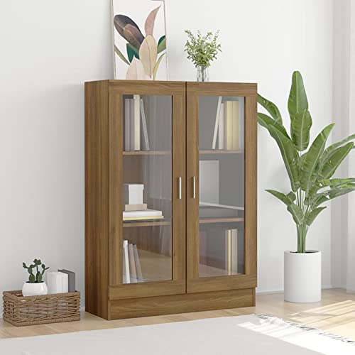 LAPOOH Vitrinenschrank, Glasvitrine, Vitrine, Schrank, Display Case, Sammlervitrine, Glassvitrinenschrank, Schmuckvitrine, Braun Eiche-Optik 82,5x30,5x115cm Holzwerkstoff