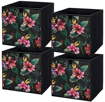 lavita Storage Box | Faltbare Aufbewahrung Boxen 31 x 31 x 31 cm | Schubladen-Organizer Box | Ordnungssysteme fr Kleidung | Kleideraufbewahrung & Organisation | 4 Stück Blumen