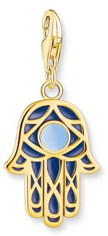 THOMAS SABO Charm-Anhänger Fatima's Hand mit Kaltemaille vergoldet 925 Sterlingsilber, 750 Gelbgold Vergoldung, Kaltemail