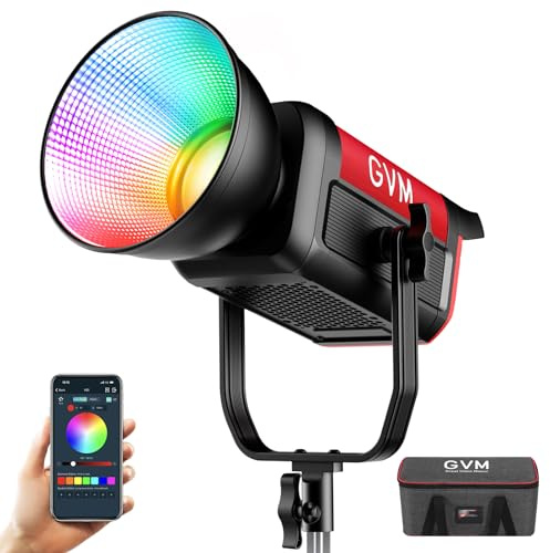 GVM Lampe Vidéo RGB 300C, Lumière de Studio 300 W, éclairage de Photographie 2000K-10000 K avec Monture Bowens et Contrôle DMX, Lumière de Studio Youtube pour l'enregistrement de Films, 16 Effets