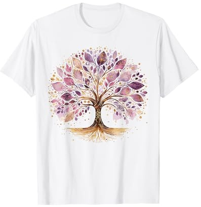 Arbre de Vie de Yoga Violet et doré T-Shirt