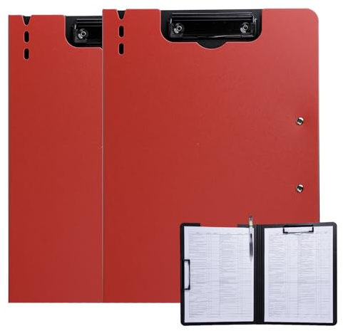 FRETONBA Klemmbrett a4, Schreibmappe 2er Pack Klemmbrett mit deckel | Schreibmappe Klemmbrett mit deckel, Klemmbrettmappe mit 2 Klemmen, Schreibbrett für Büro/Baustelle/Schule, Rot